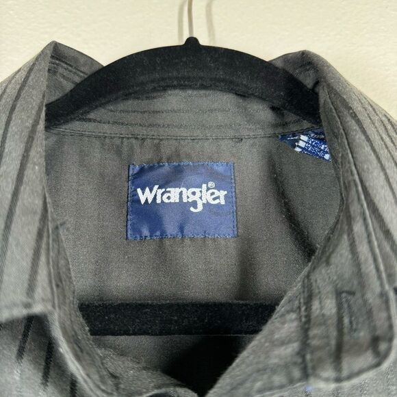 Vintage Wrangler Pearl Snap Western Button Down Shirt Long Sleeve Black Stripe L - Picture 3 of 8